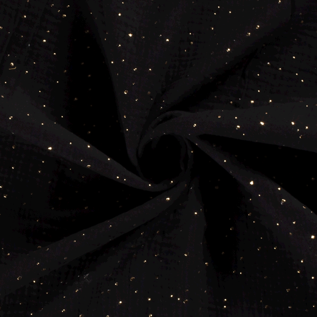 Double gaze de Coton noir a pois or