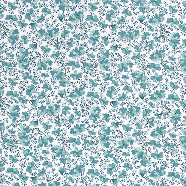 popeline de coton fleurs menthe