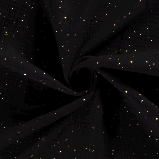Double gaze de Coton noir a pois or