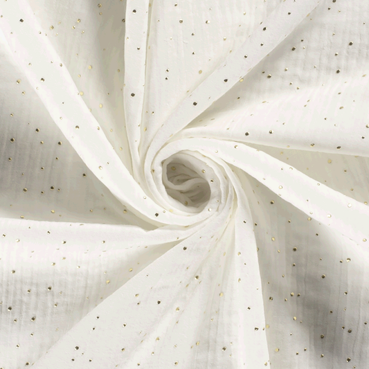 Double gaze de Coton blanc a pois or